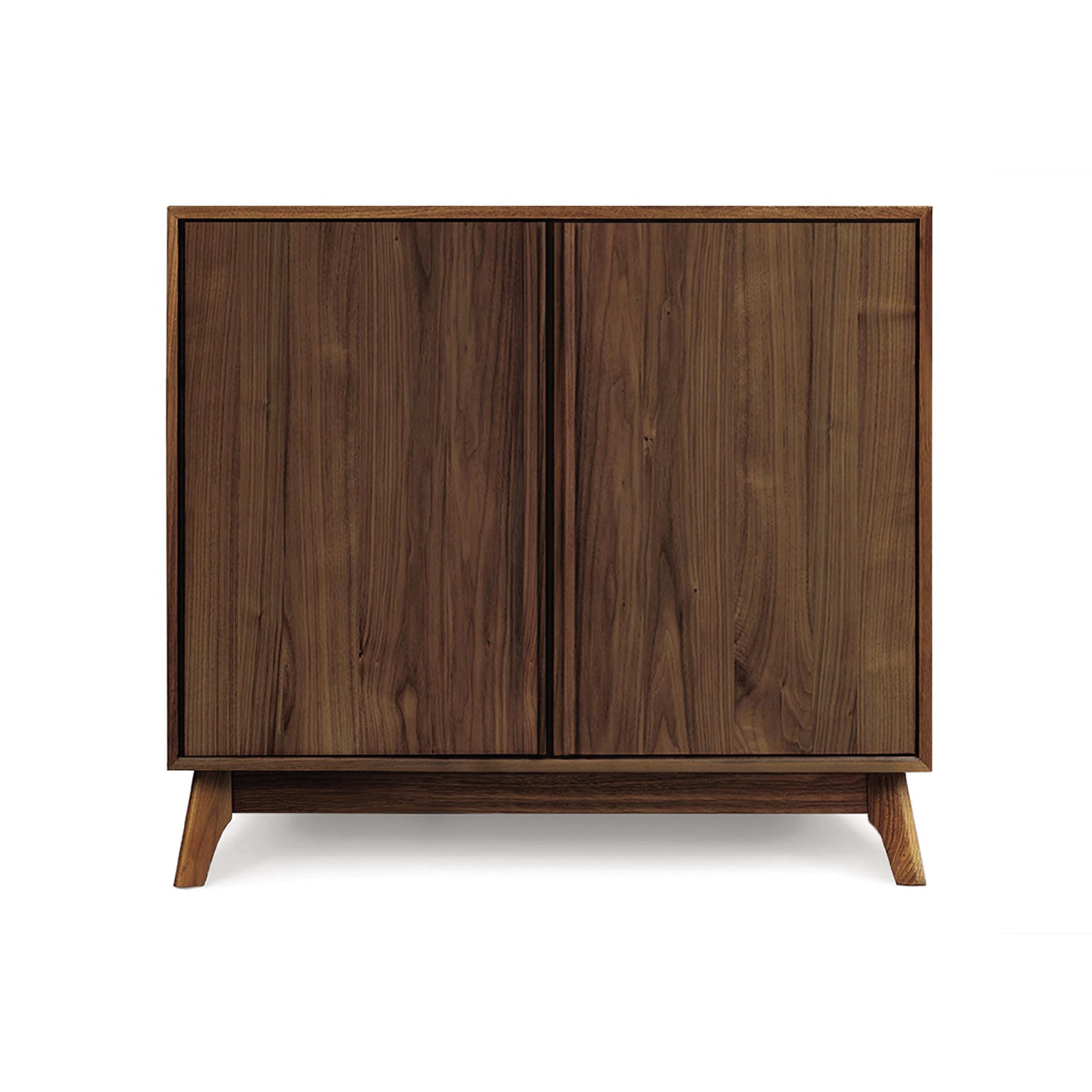 Catalina 2-Door Buffet by Copeland Furniture with angled legs and visible natural wood grain, showcasing elegant modern craftsmanship.