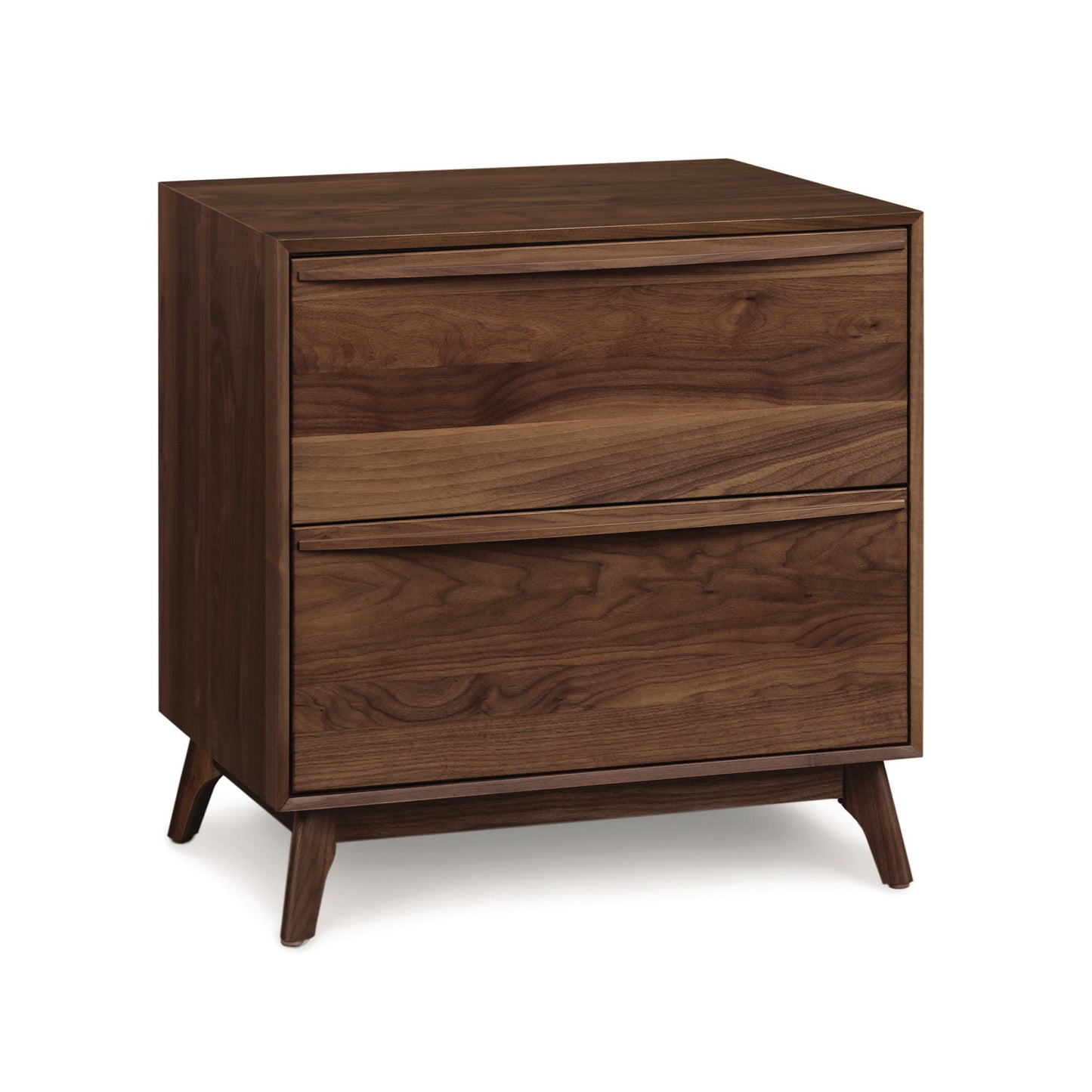 Catalina 2-Drawer Nightstand by Copeland Furniture in solid natural hardwood with a dark brown finish.
