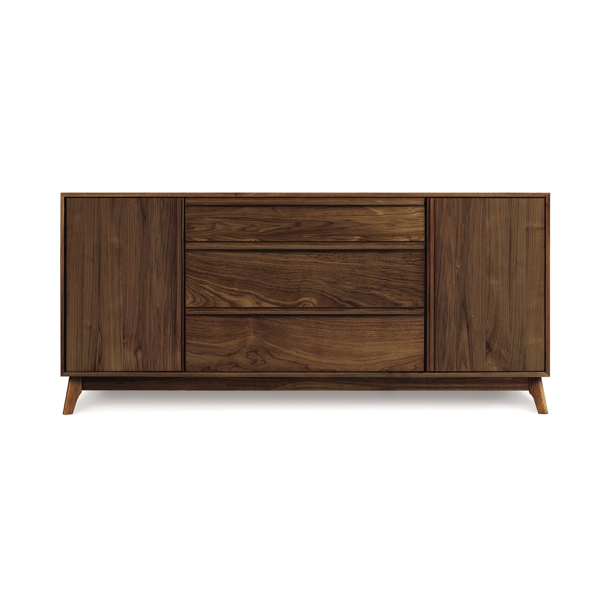 A Catalina 3-Drawers, 2-Door Buffet from the luxury dining furniture collection, Copeland Furniture, with a simple, mid-century modern design featuring two doors and three drawers, set against a white background.