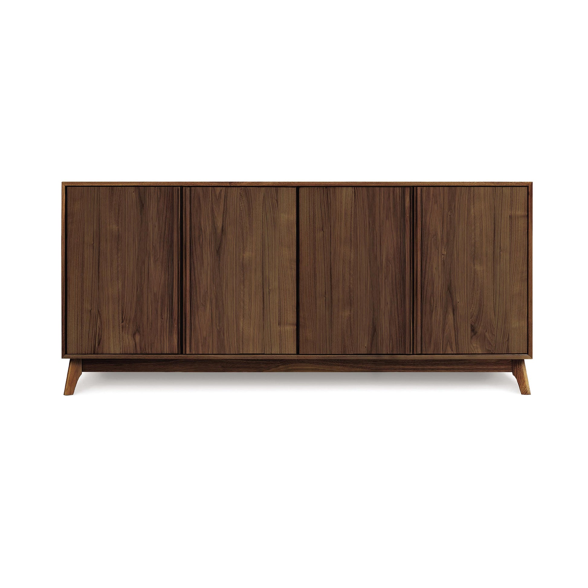 Catalina 4-Door Buffet by Copeland Furniture in solid wood, showcasing modern clean lines and angled legs.