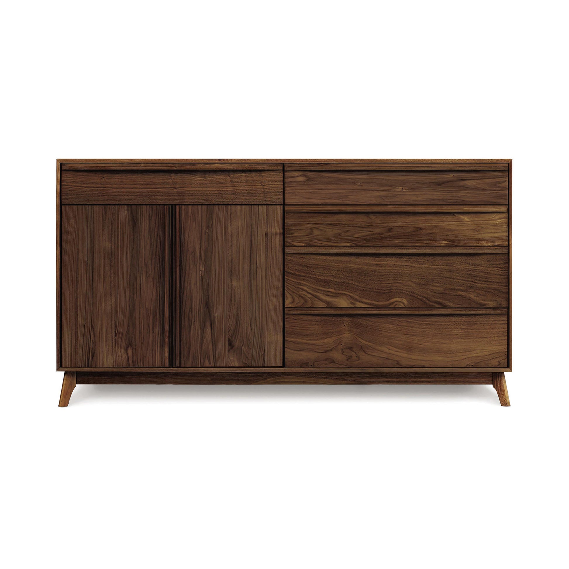 Copeland Furniture Catalina Buffet with five drawers, two doors, and slender legs in a mid-century modern style, showcasing quality craftsmanship.