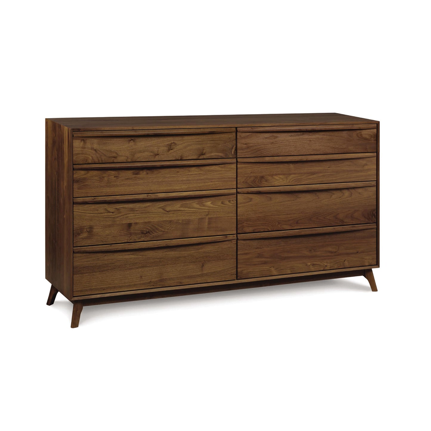 A wooden eight-drawer dresser from the Copeland Furniture Catalina collection with a mid-century modern design on an isolated background.