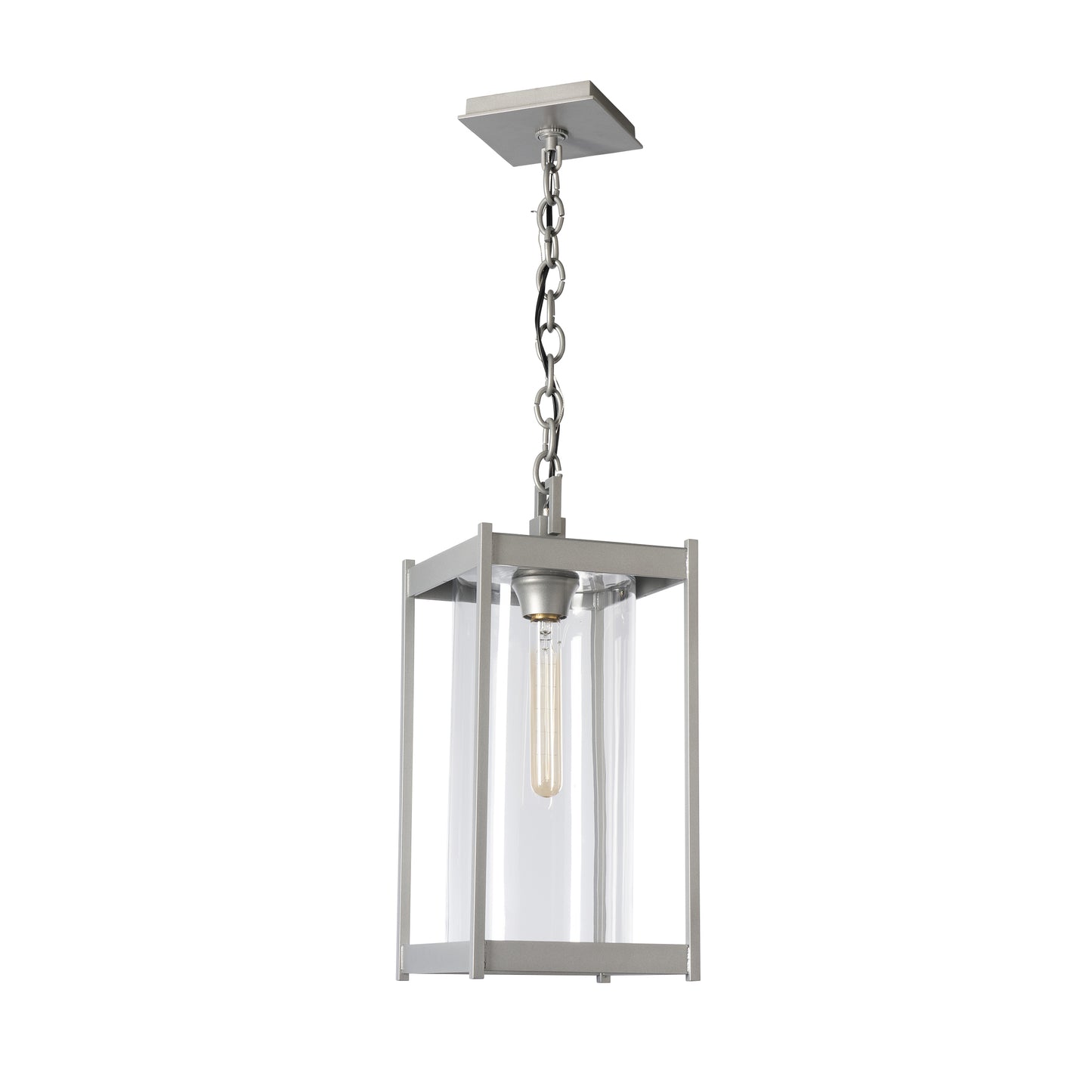 Hubbardton Forge Cela Large Outdoor Lantern with steel frame and clear glass, showcasing modern craftsmanship and elegant lighting design.