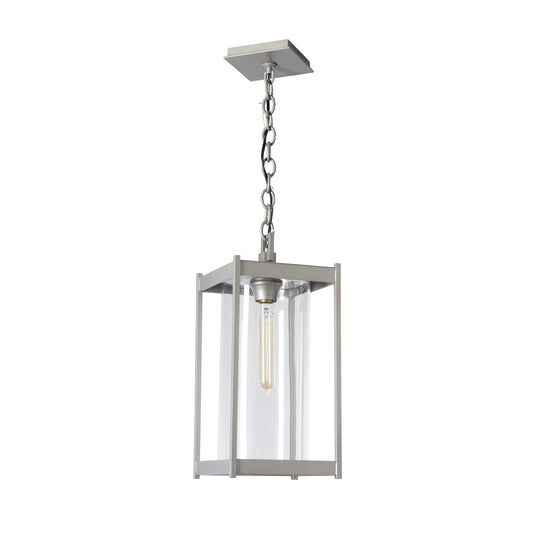 Hubbardton Forge Cela Large Outdoor Lantern with steel frame and clear glass, showcasing modern craftsmanship and elegant lighting design.
