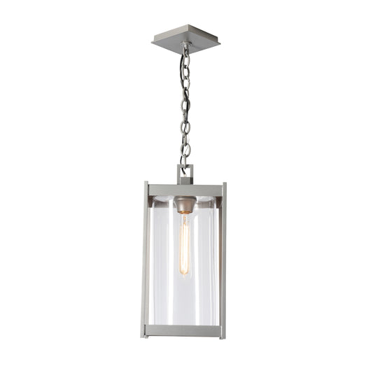 Cela Large Outdoor Lantern by Hubbardton Forge with a rectangular metal frame and Edison bulb, highlighting modern craftsmanship and elegant outdoor design.