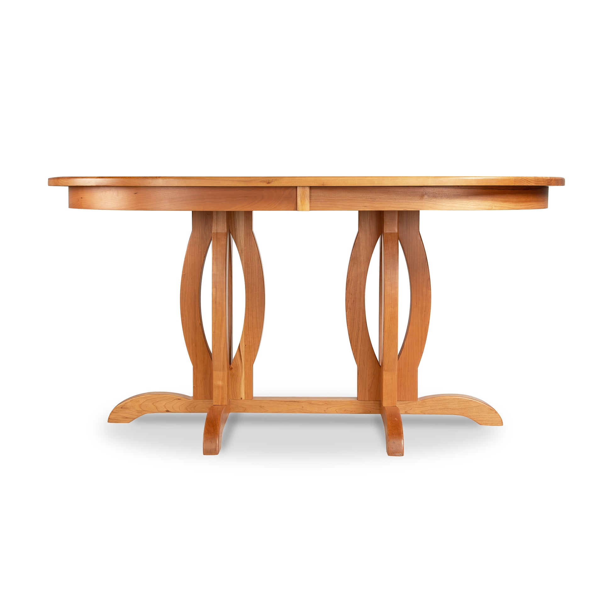 Lyndon Furniture Cherry Blossom Double Pedestal Extension Table with curved legs and classic base, handcrafted in solid wood.