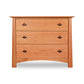 Maple Corner Woodworks Cherry Moon 3-Drawer Chest isolated on a white background.