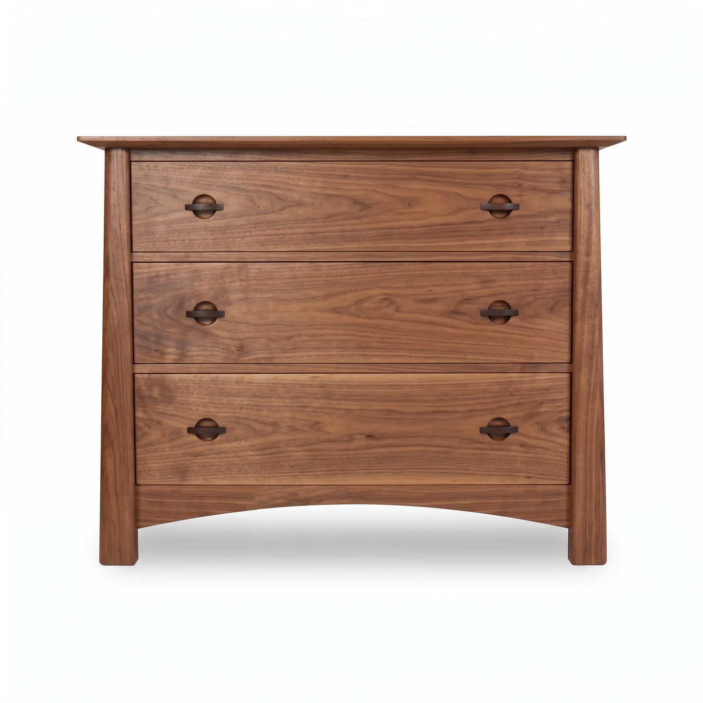 Maple Corner Woodworks Cherry Moon 3-Drawer Chest with round dark handles, crafted from cherry wood and featuring American-made quality.