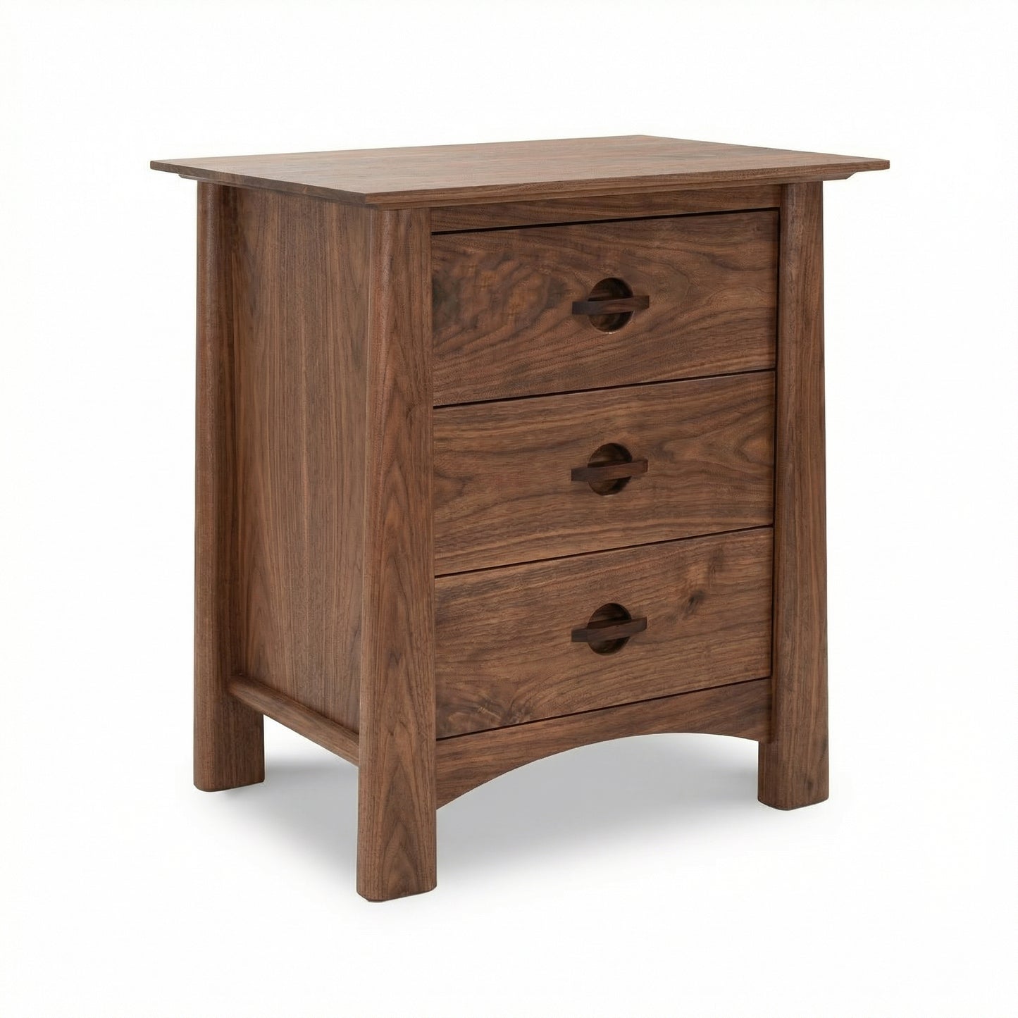 Cherry Moon 3-Drawer Nightstand by Maple Corner Woodworks, featuring Vermont craftsmanship and a distinctive curved base in solid cherry wood.