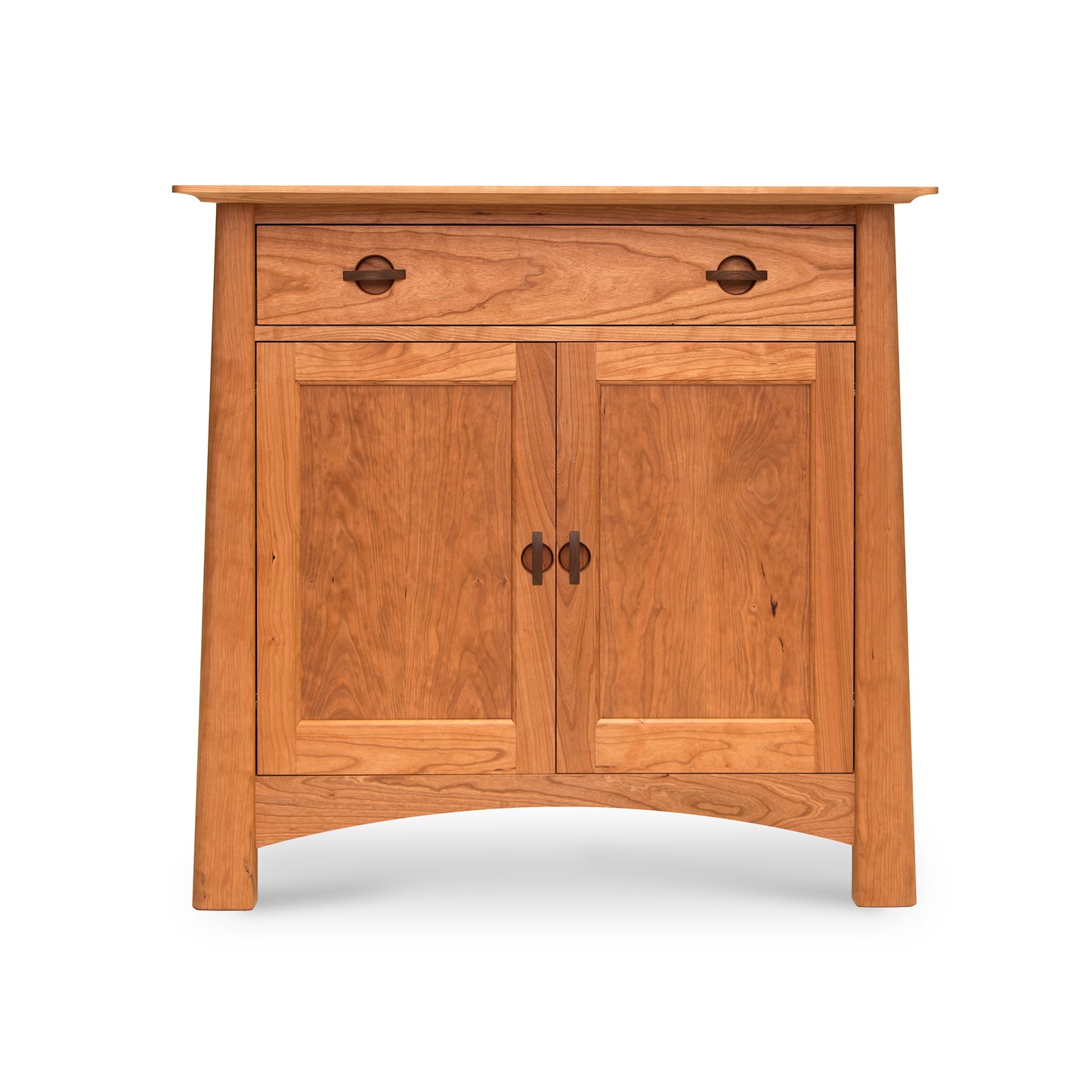 Cherry Moon Small 38" Sideboard by Maple Corner Woodworks, showcasing Asian modern design with a single drawer, two doors, and elegant bronze handles in sustainably harvested hardwood.