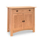 A Cherry Moon Small 38" Sideboard by Maple Corner Woodworks with a smooth, eco-friendly oil finish, featuring a single top drawer and two doors below with metal handles, isolated on a white background.