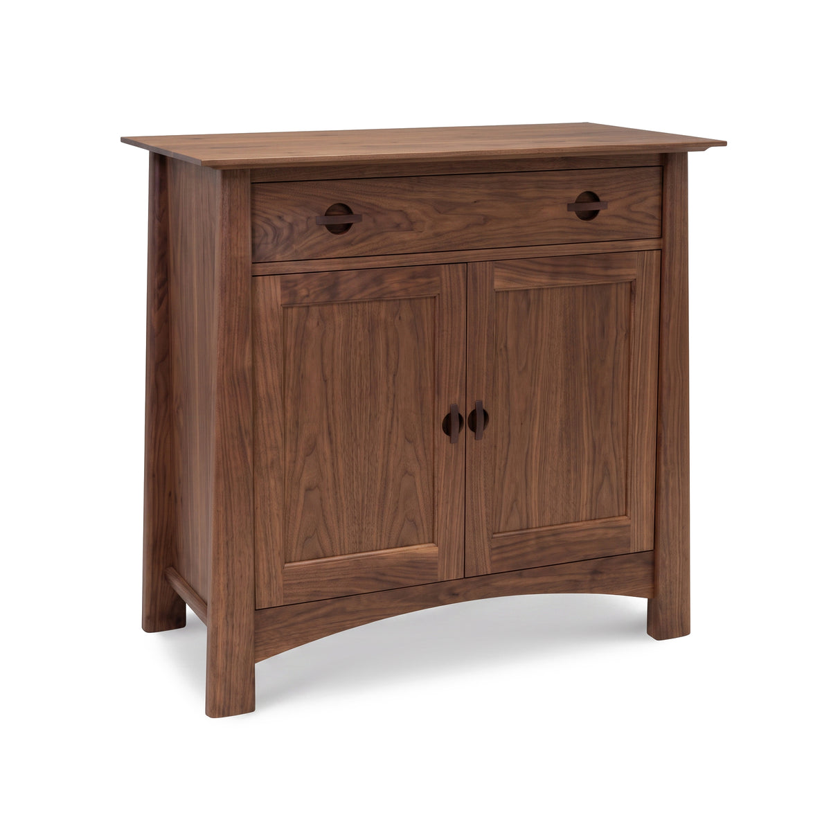 Cherry Moon Small 38″ Sideboard by Maple Corner Woodworks featuring one drawer, two doors, and round black handles in solid hardwood craftsmanship.