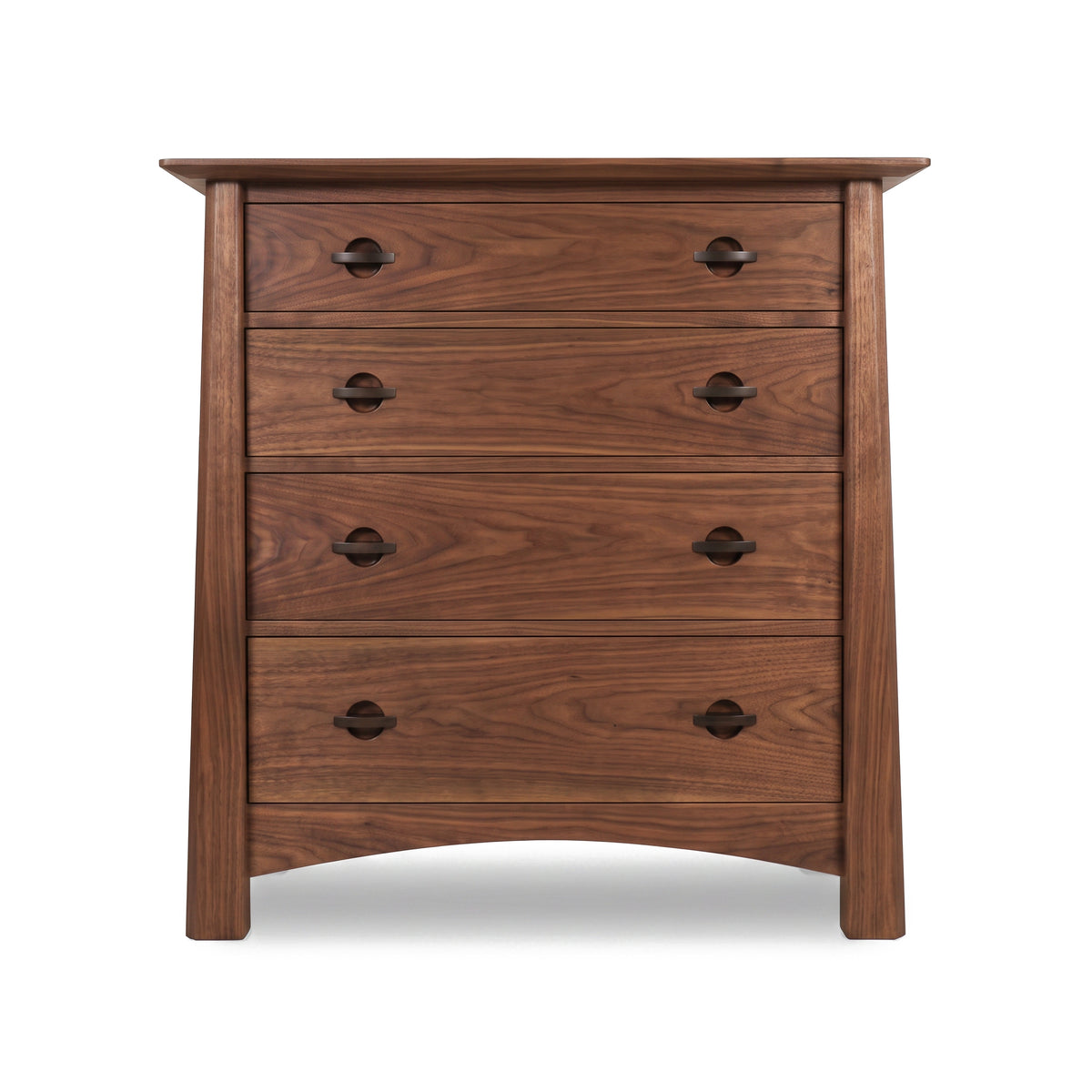 Cherry Moon 4-Drawer Chest by Maple Corner Woodworks, solid cherry wood with dark metal handles, handcrafted in Vermont, American made.