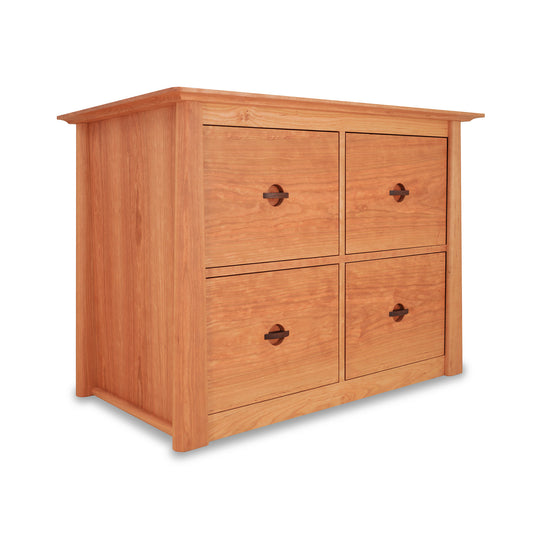 Cherry Moon 4-Drawer File Credenza by Maple Corner Woodworks, crafted from solid cherry wood with a light natural finish and round metal handles.