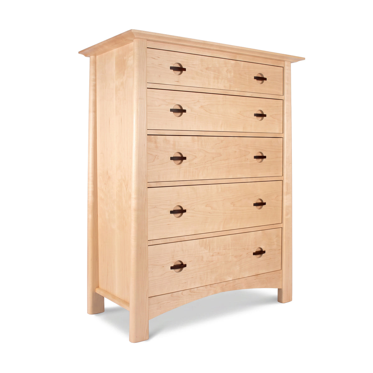 Cherry Moon 5-Drawer Chest by Maple Corner Woodworks, crafted in light cherry wood with dark handles and a sleek, rectangular design.