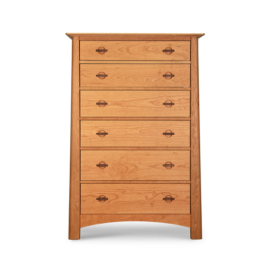 Maple Corner Woodworks Cherry Moon 6-Drawer Chest, handcrafted in sustainable cherry hardwood with six spacious drawers, American made furniture.