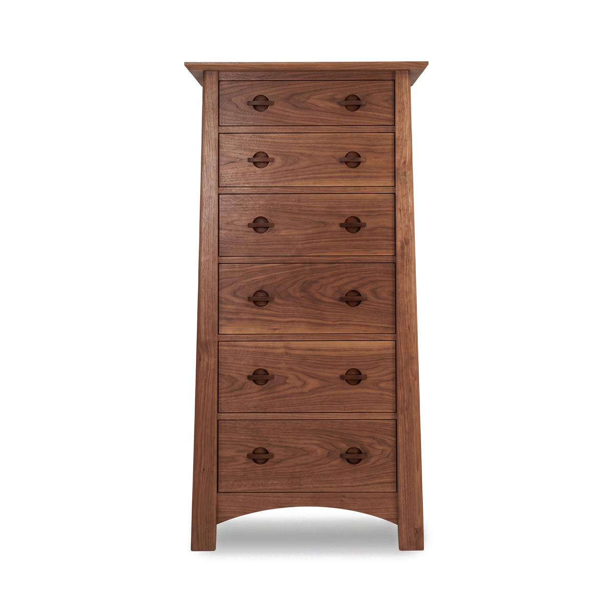 Cherry Moon Lingerie Chest by Maple Corner Woodworks, tall solid wood, handmade, 7-drawer design with round cut-out pulls and modern clean lines.