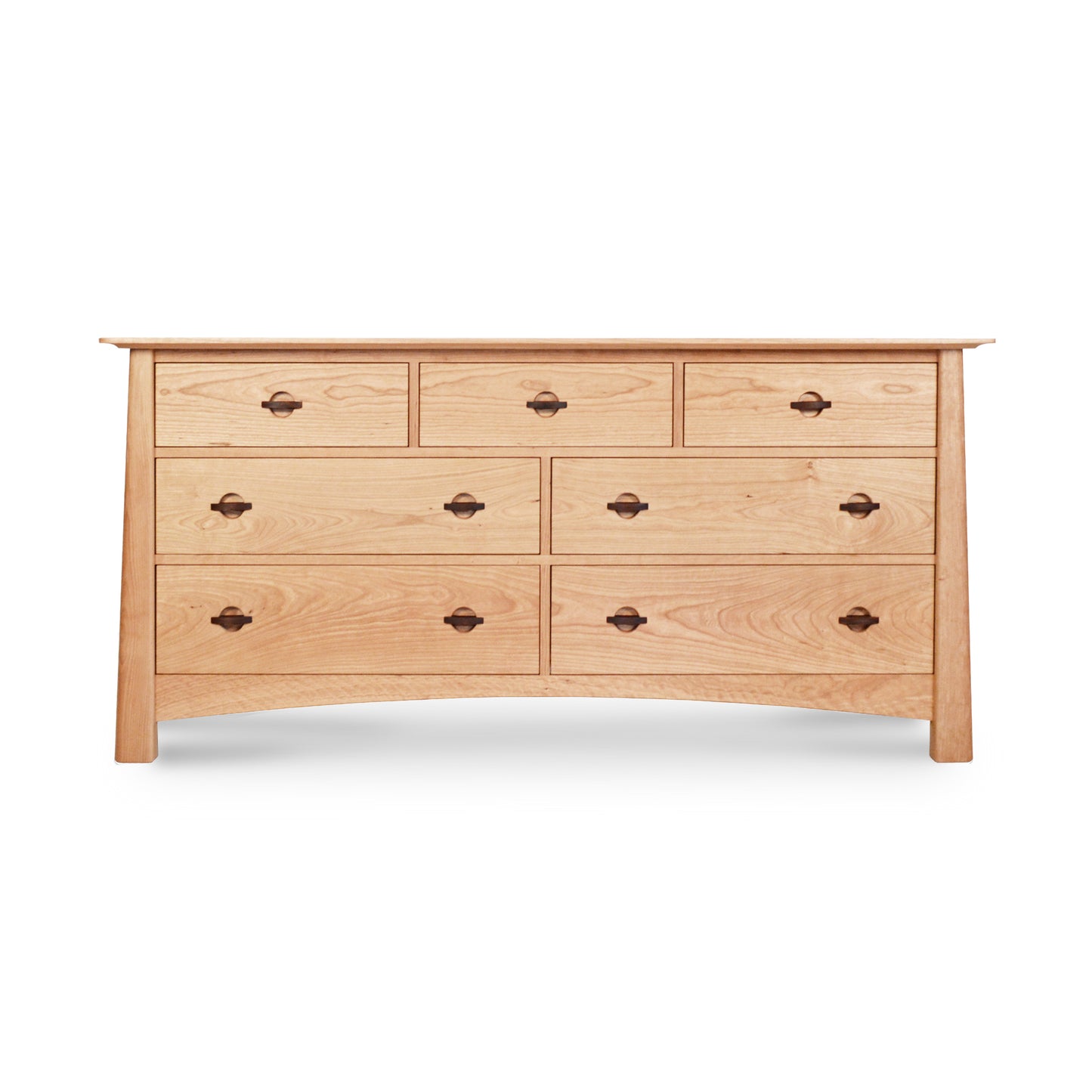 Luxurious Cherry Moon 7-Drawer Dresser by Maple Corner Woodworks, showcasing seven finely crafted wooden drawers with dark round handles.