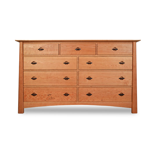 Cherry Moon 9-Drawer Dresser by Maple Corner Woodworks, eco-friendly design with three small top drawers and six spacious lower drawers, featuring sleek metal handles.