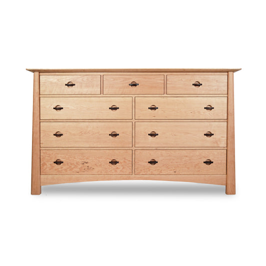Cherry Moon 9-Drawer Dresser by Maple Corner Woodworks, crafted with nine spacious drawers and sleek black handles, showcasing a natural wood finish for an elegant and sustainable furniture piece.