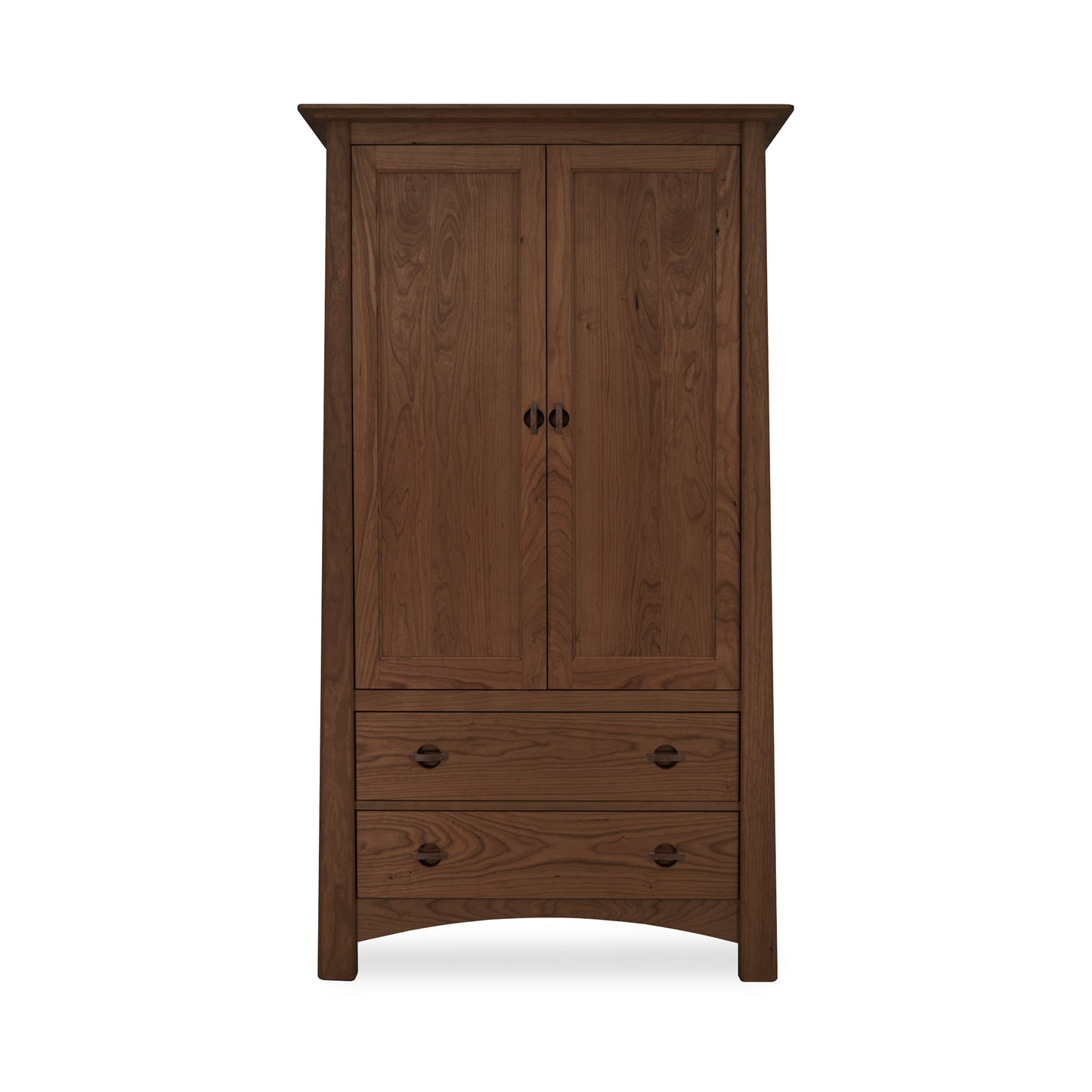 Cherry Moon Armoire by Maple Corner Woodworks, classic solid hardwood wardrobe with two doors and two drawers featuring round handles, showcasing elegant Vermont craftsmanship.