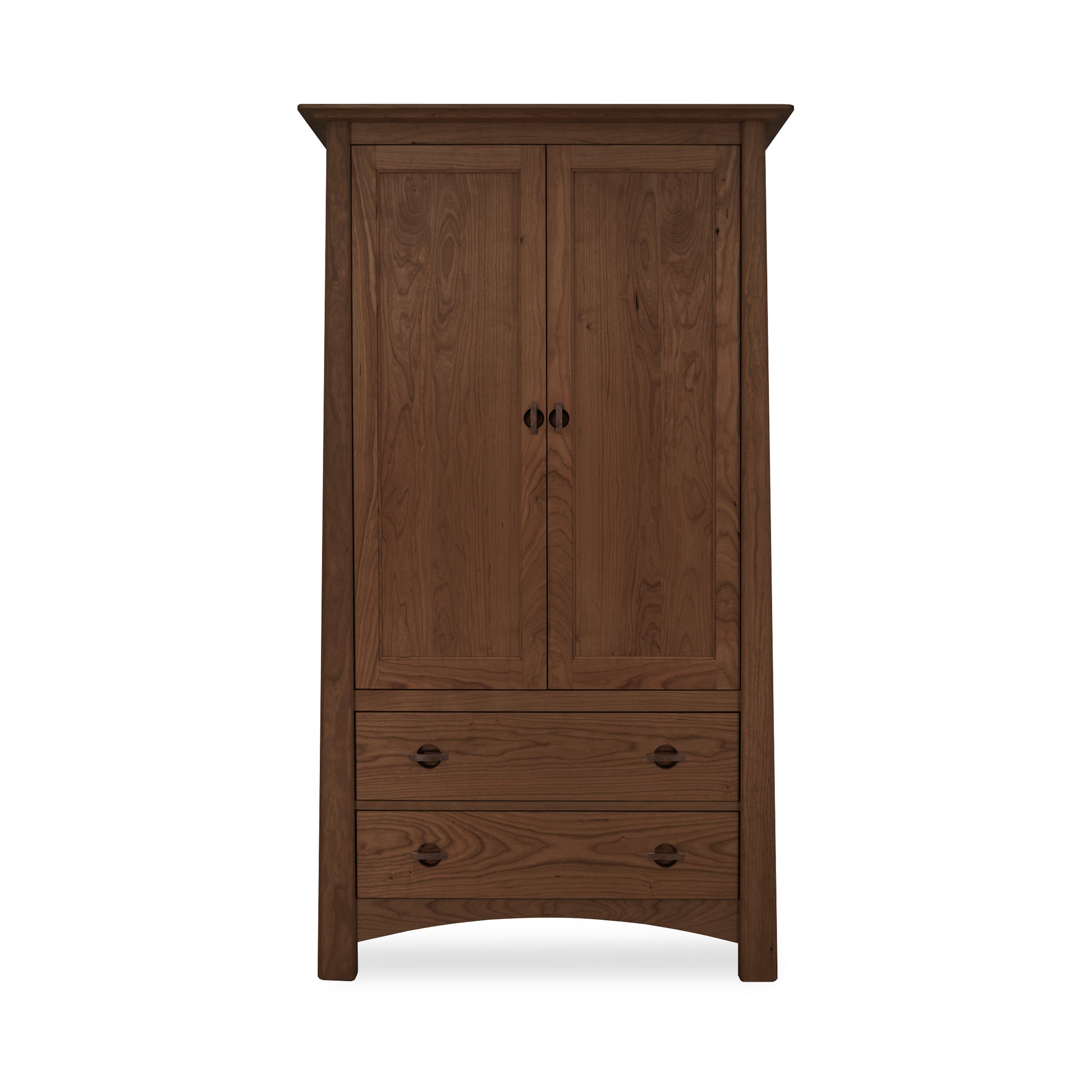 Cherry Moon Armoire by Maple Corner Woodworks, classic solid hardwood wardrobe with two doors and two drawers featuring round handles, showcasing elegant Vermont craftsmanship.
