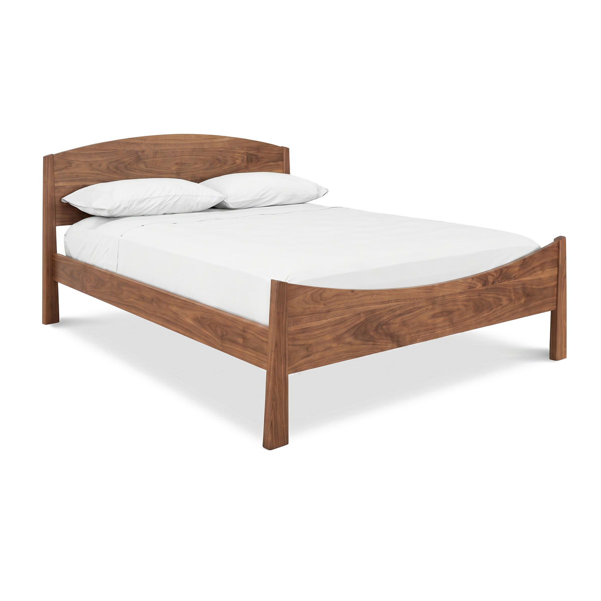 Cherry Moon Bed by Maple Corner Woodworks with signature curved headboard and footboard, handcrafted sustainably in solid wood, American made.