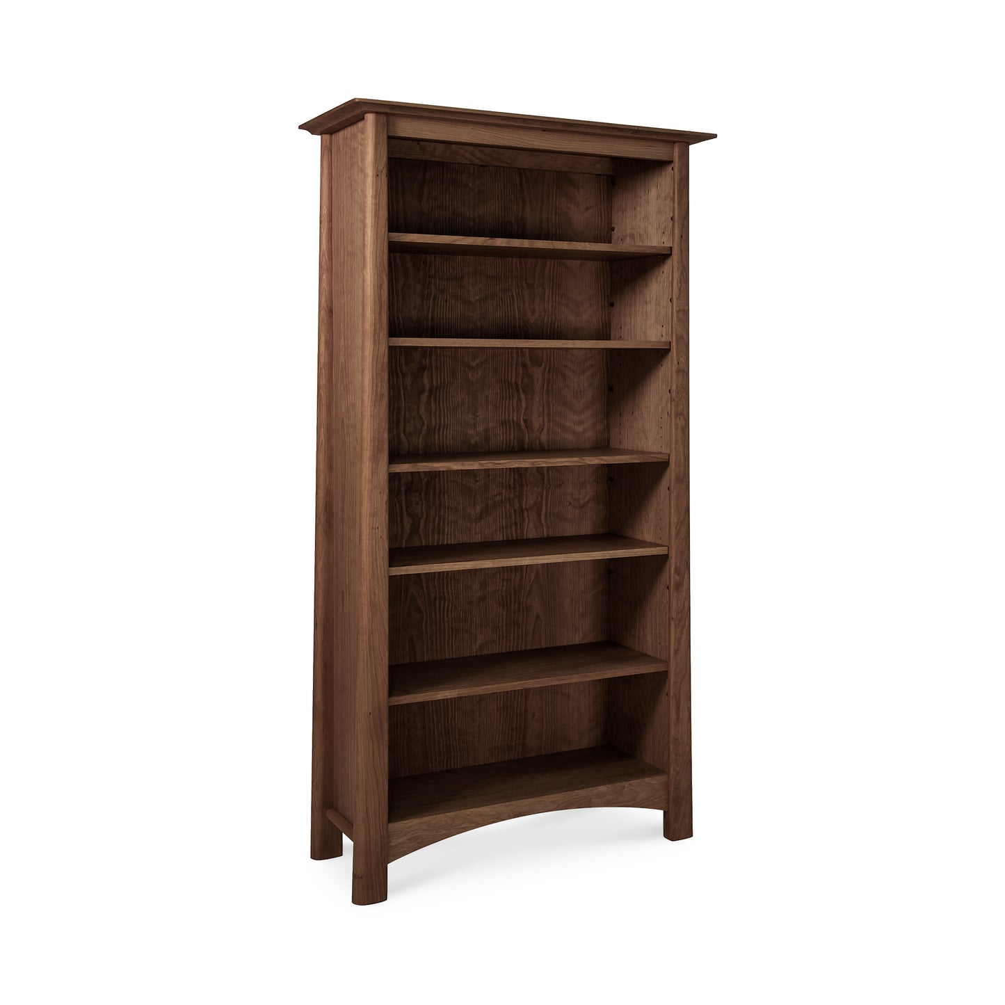 Cherry Moon Bookcase with six shelves, crafted from sustainably harvested hardwoods in a minimalist natural wood finish by Maple Corner Woodworks.