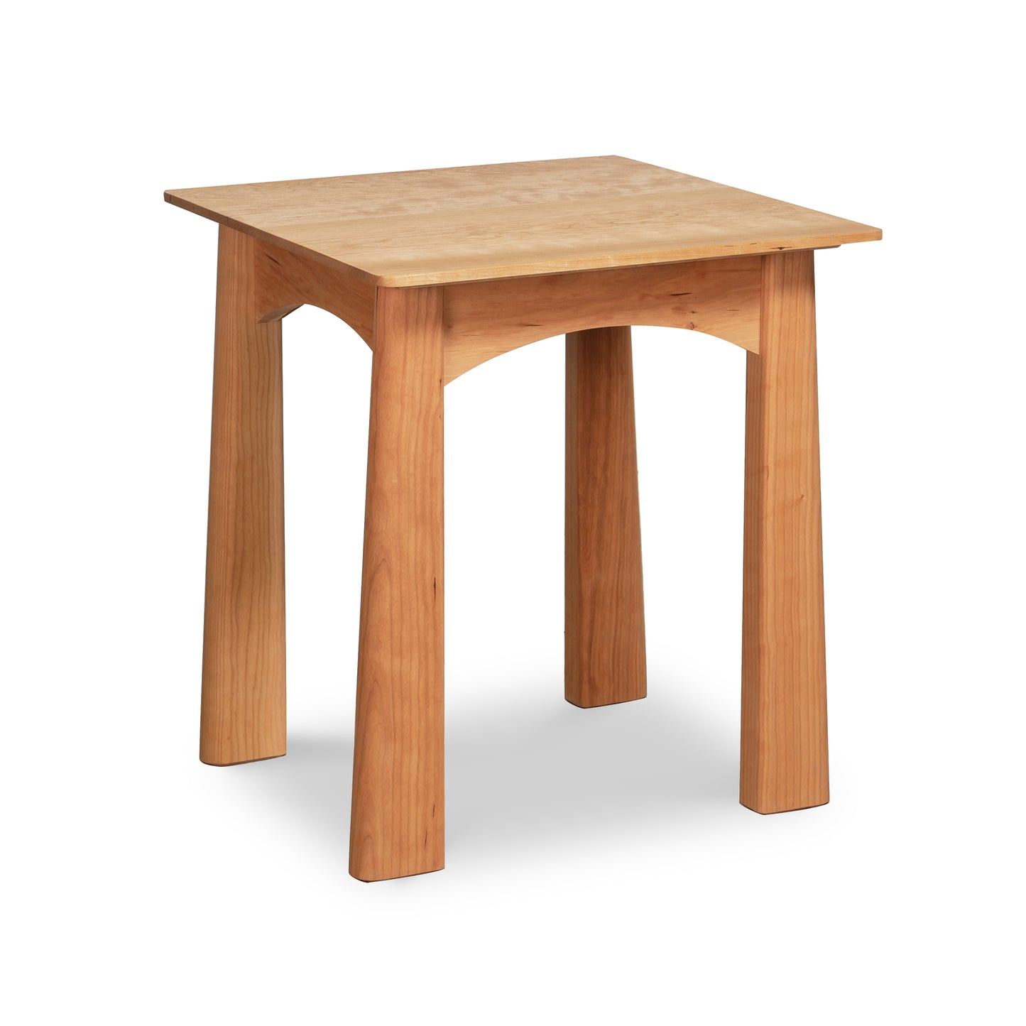 Cherry Moon End Table by Maple Corner Woodworks features a handcrafted, square hardwood design with four legs, showcasing Vermont-made quality and elegant cherry wood grain.