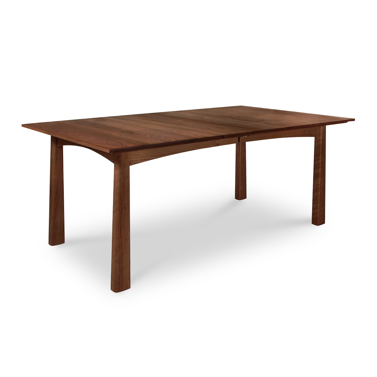 Cherry Moon Extension Dining Table by Maple Corner Woodworks in natural solid wood with a rectangular top and four sturdy legs, showcasing Arts & Crafts style.