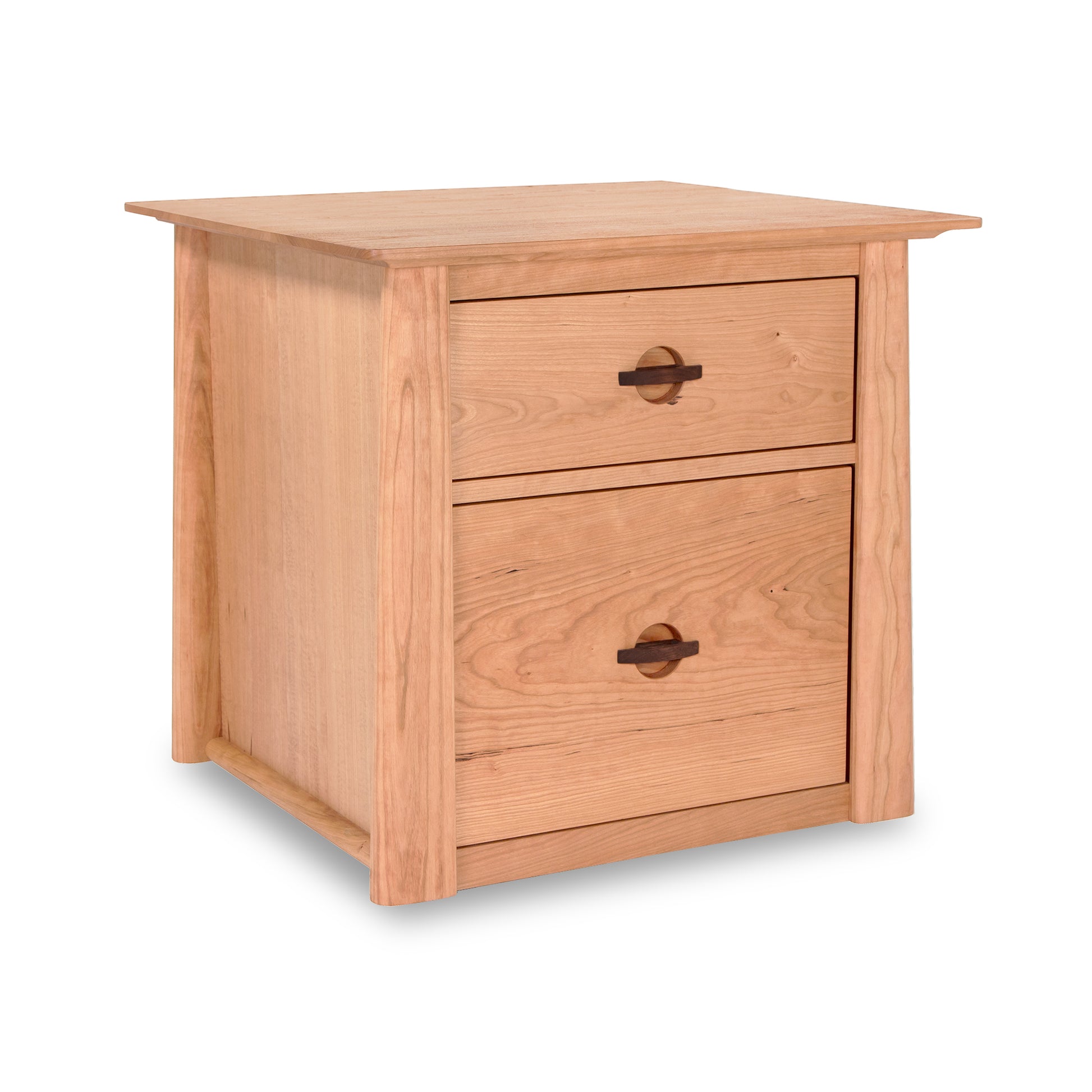 Cherry Moon File Cabinet with two solid wood drawers, natural finish, and round metal handles.