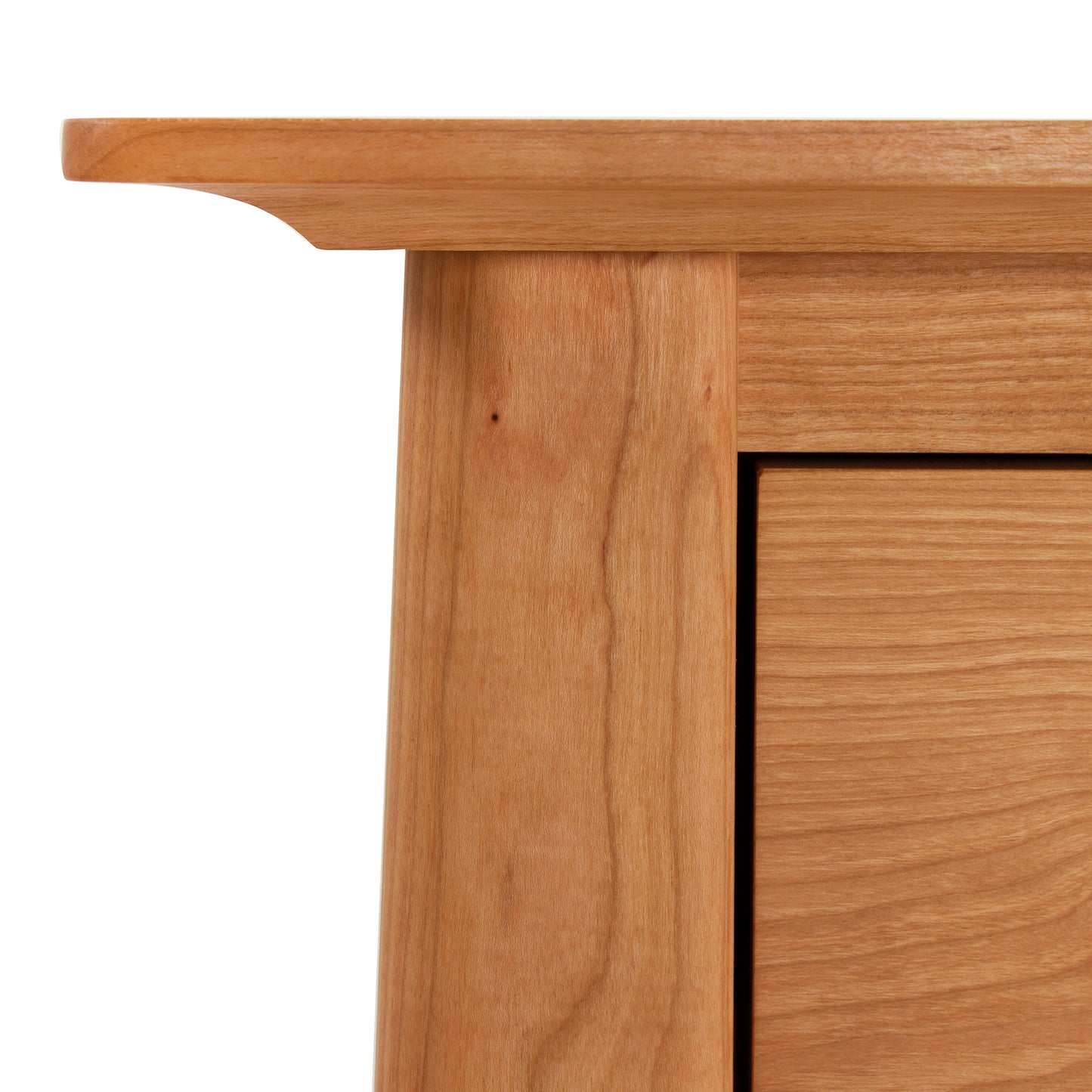 Cherry Moon File Cabinet by Maple Corner Woodworks highlighting the smooth, beveled edge and elegant vertical panel in solid wood with natural grain.