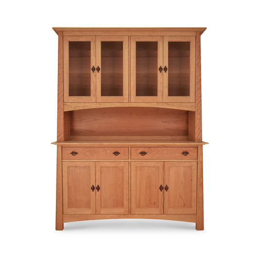 Cherry Moon Large China Cabinet by Maple Corner Woodworks, with upper glass cabinets, lower solid wood cabinets, and three center drawers in elegant Asian style.