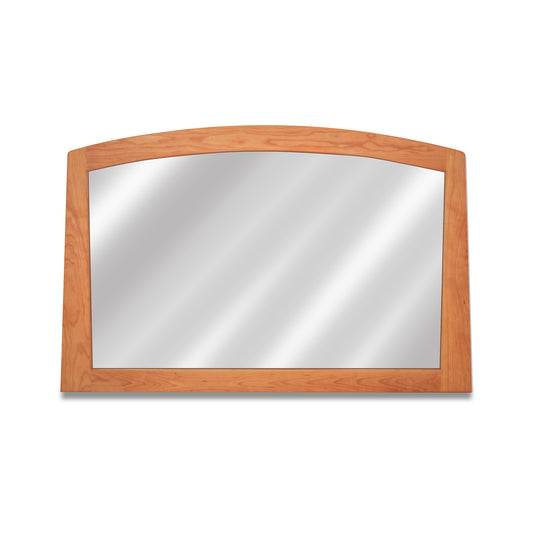 Cherry Moon Horizontal Mirror by Maple Corner Woodworks with a large, handcrafted light wood frame and slightly arched top edge.