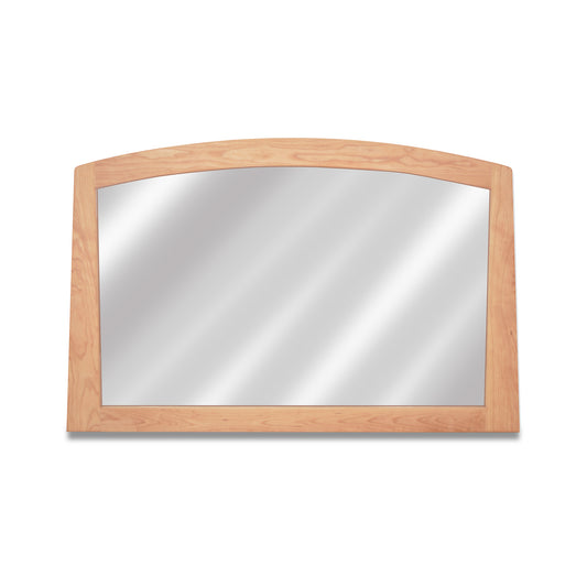 Cherry Moon Horizontal Mirror with a large rectangular design and slightly arched cherry wood frame from Maple Corner Woodworks, showcasing solid wood craftsmanship.