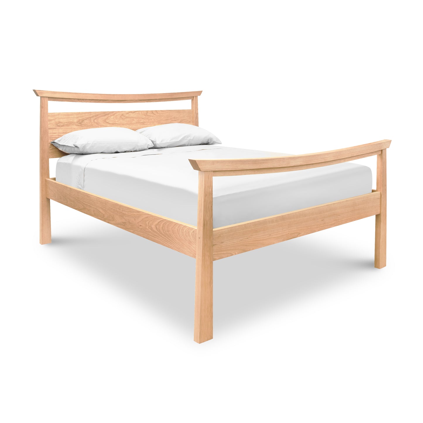 Cherry Moon Pagoda Bed by Maple Corner Woodworks: minimalist wooden bed frame featuring a gracefully curved headboard and footboard, exemplifying elegant Asian style from the Cherry Moon Furniture Collection.