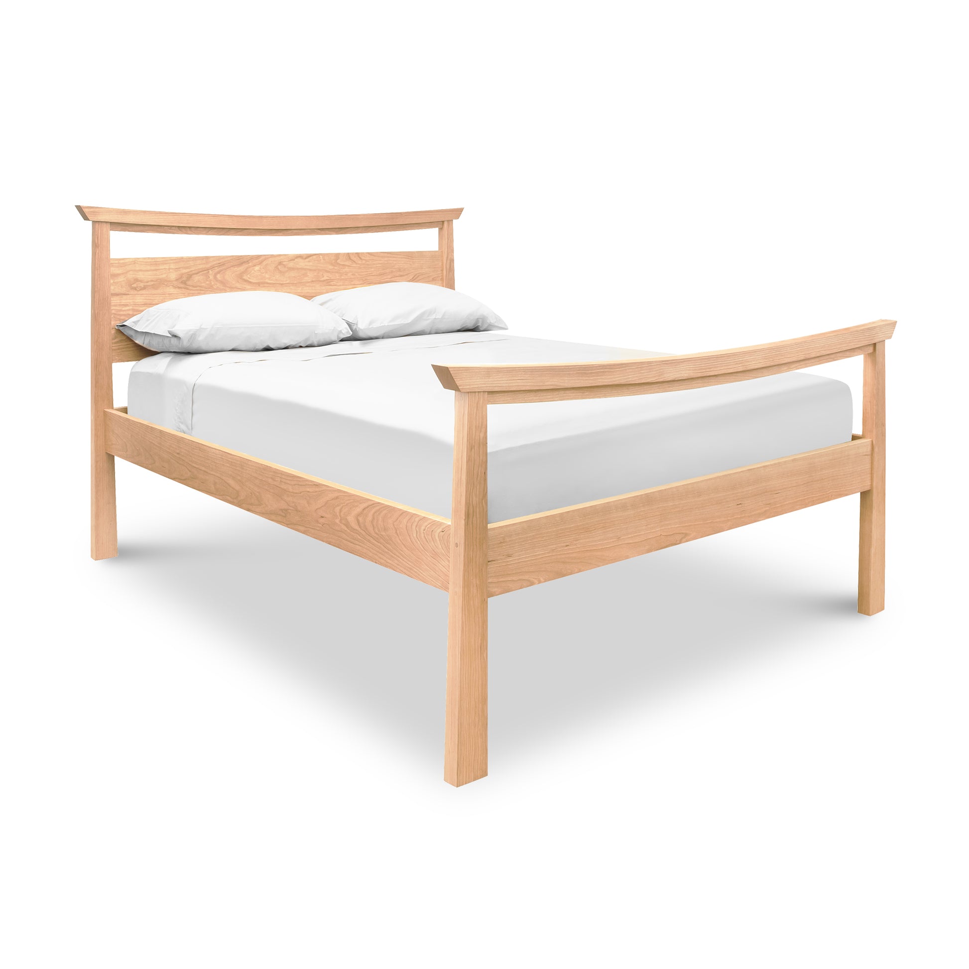 Cherry Moon Pagoda Bed by Maple Corner Woodworks: minimalist wooden bed frame featuring a gracefully curved headboard and footboard, exemplifying elegant Asian style from the Cherry Moon Furniture Collection.