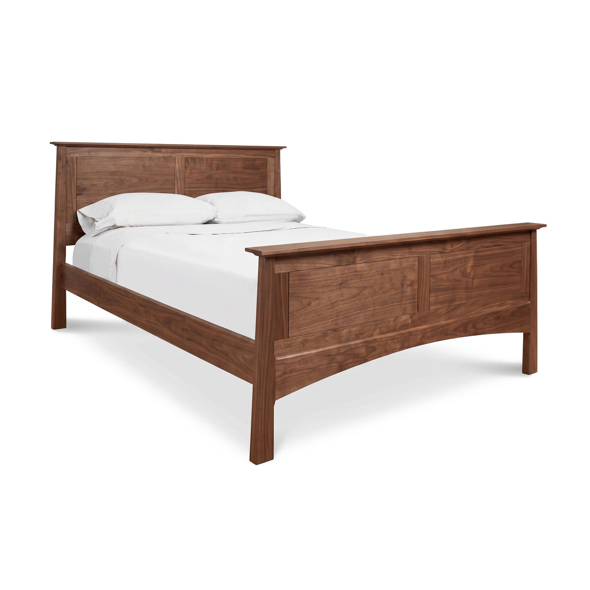 Cherry Moon Panel Bed by Maple Corner Woodworks with tall headboard, matching footboard, and optional underbed storage in solid cherry wood.