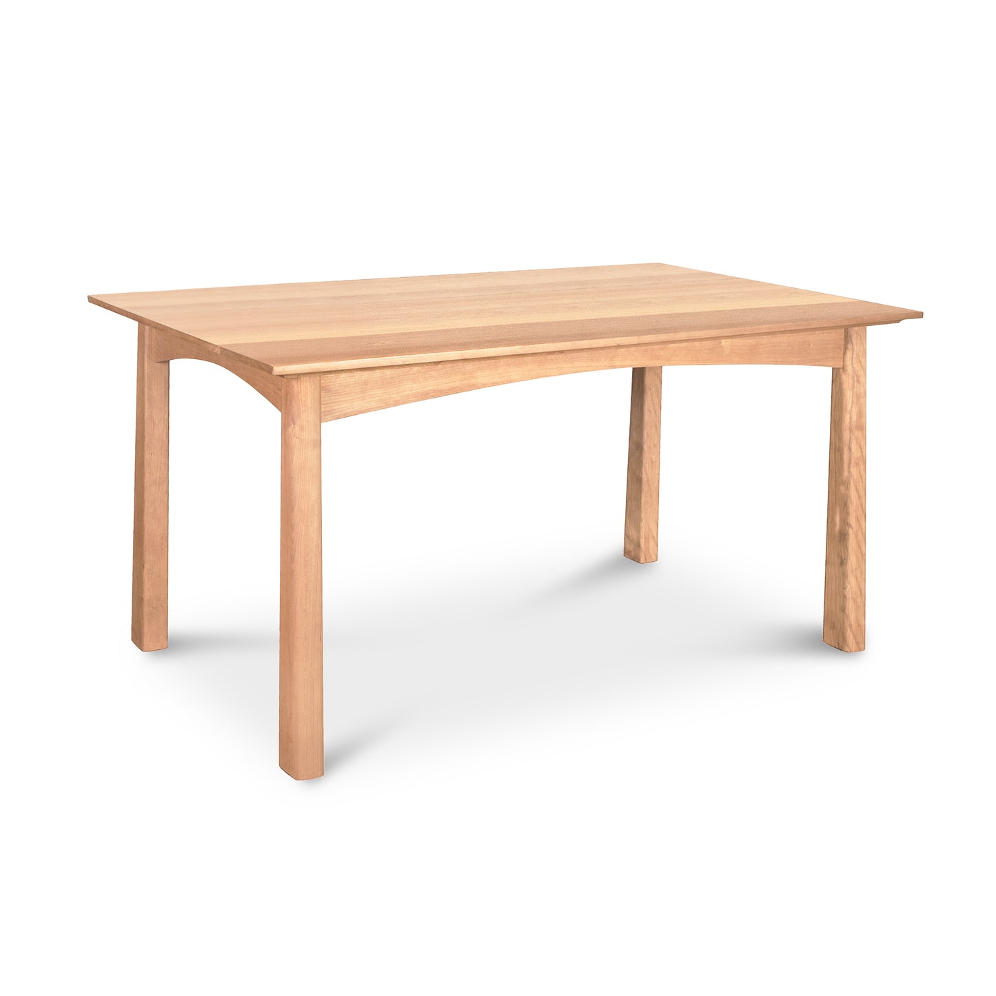 Cherry Moon Solid Top Dining Table by Maple Corner Woodworks with rectangular top and straight legs in light brown natural solid wood, embodying timeless Arts & Crafts elegance.