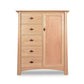 Maple Corner Woodworks Cherry Moon Sweater Chest: Sustainably harvested solid woods cabinet with four drawers on the left and a single door on the right, isolated on a white background, enhanced with an eco-friendly oil.