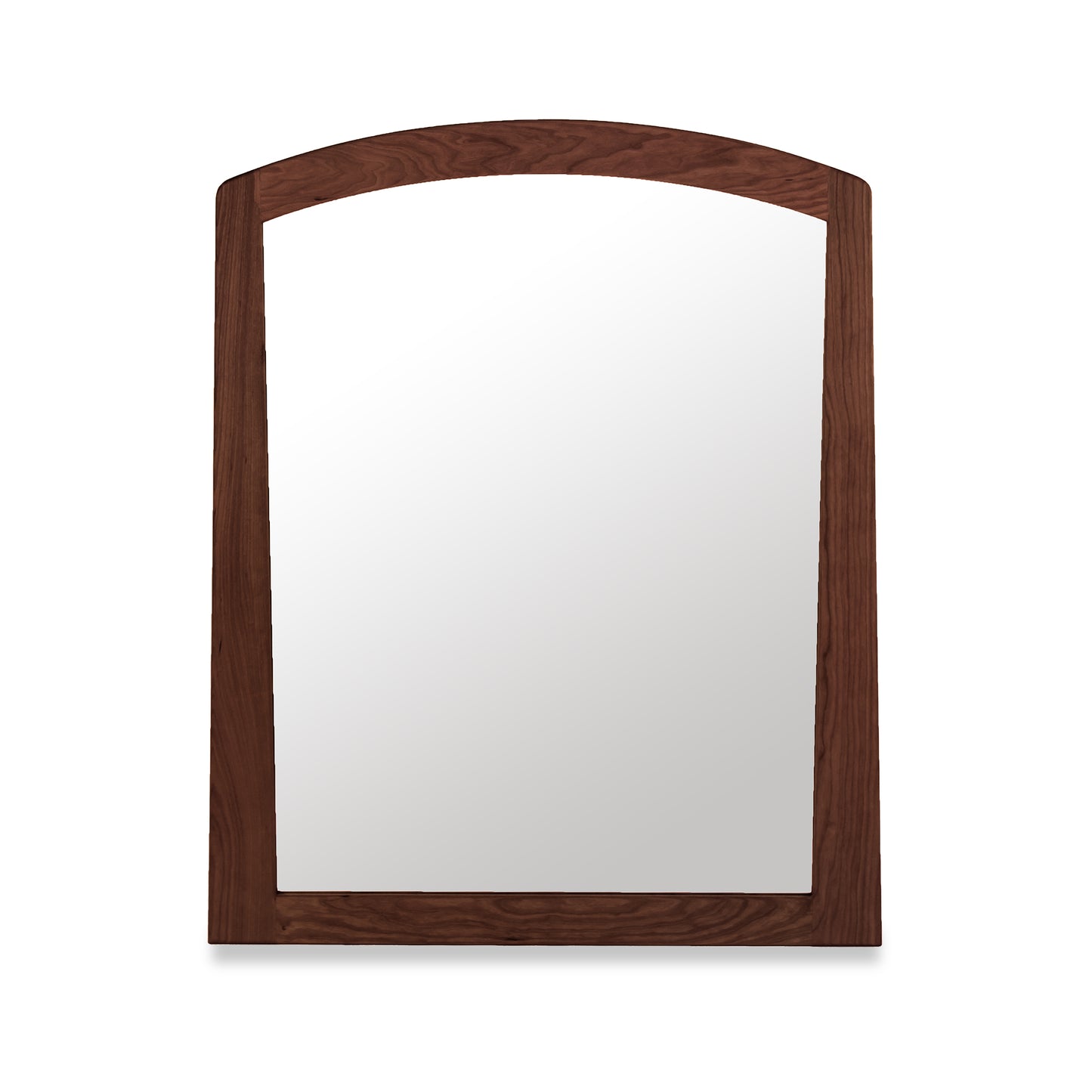 Cherry Moon Vertical Mirror by Maple Corner Woodworks features an arched top and rectangular frame made of sustainable wood, highlighting its elegant design and eco-friendly craftsmanship.