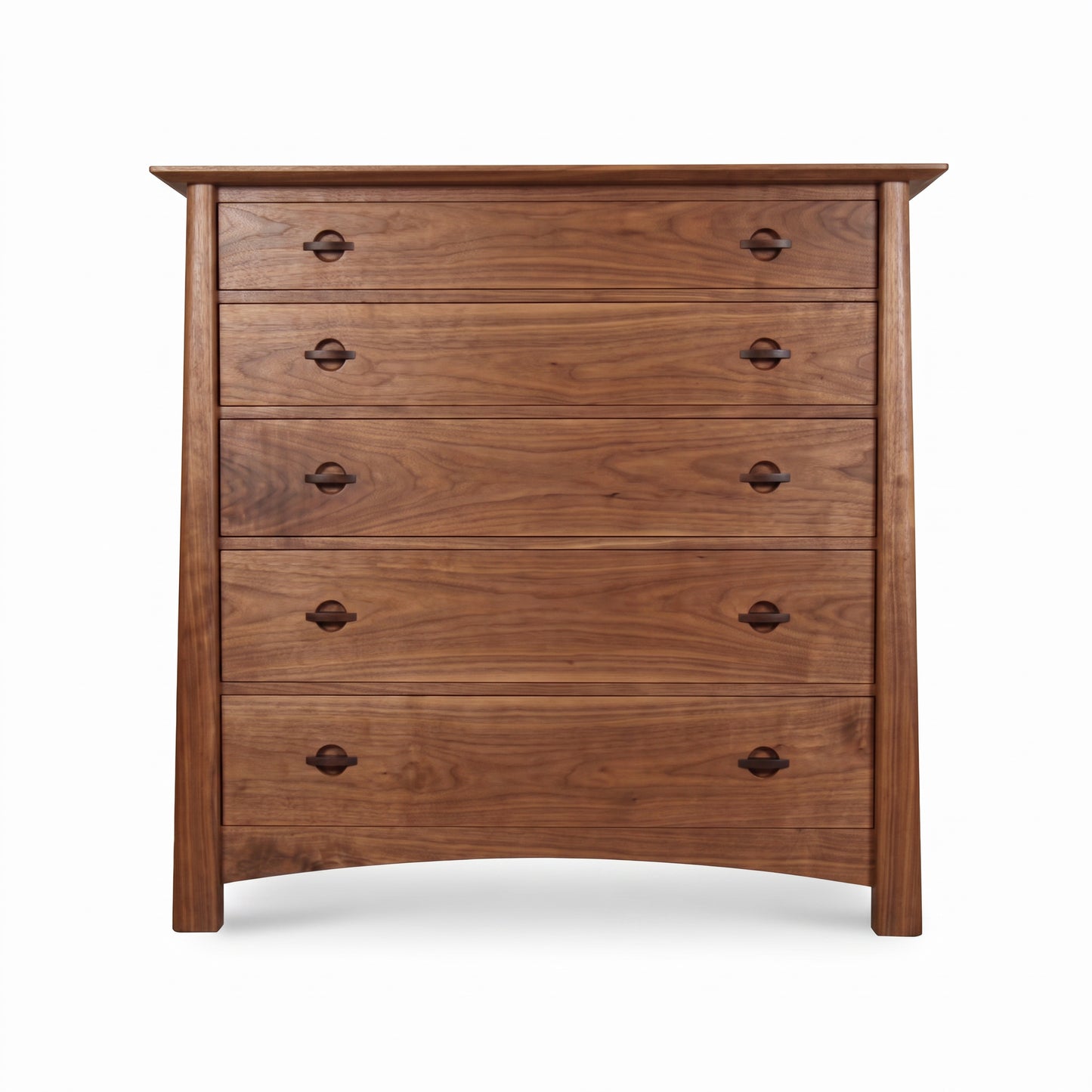 Maple Corner Woodworks Cherry Moon Wide 5-Drawer Chest in natural cherry wood, handcrafted in Vermont with smooth finish and elegant, modern design.