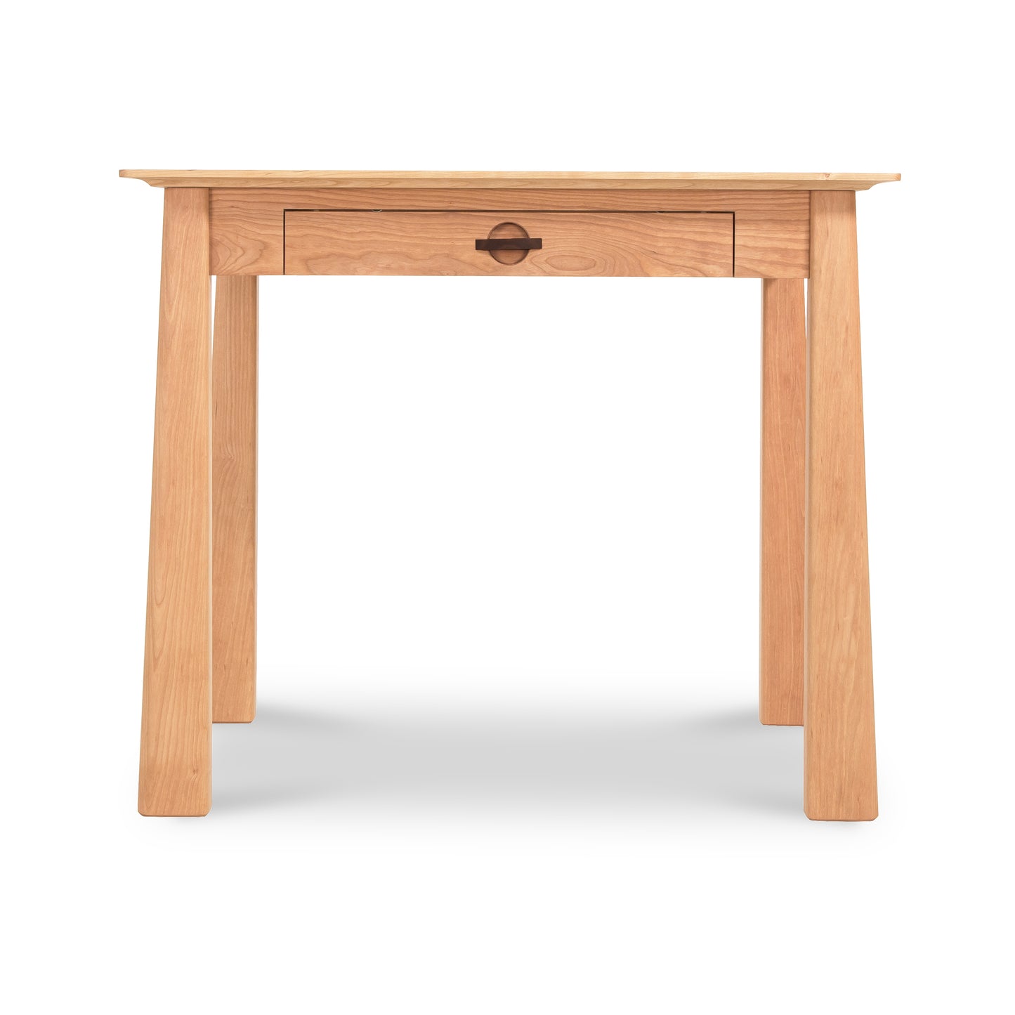 Eco-friendly Cherry Moon Writing Desk with a single central drawer by Maple Corner Woodworks, isolated on a white background.