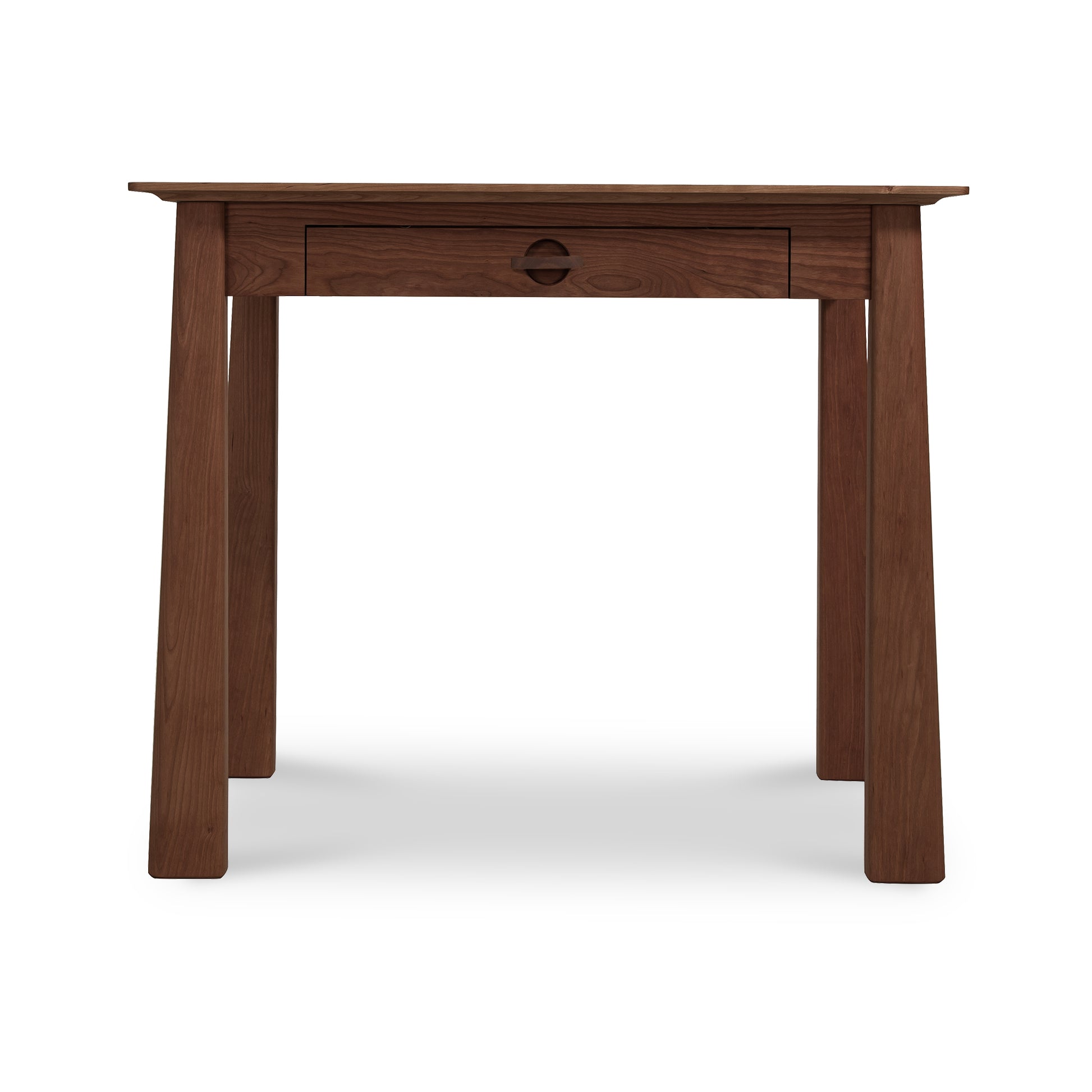 A Maple Corner Woodworks Cherry Moon Writing Desk, viewed from the front against a white background.