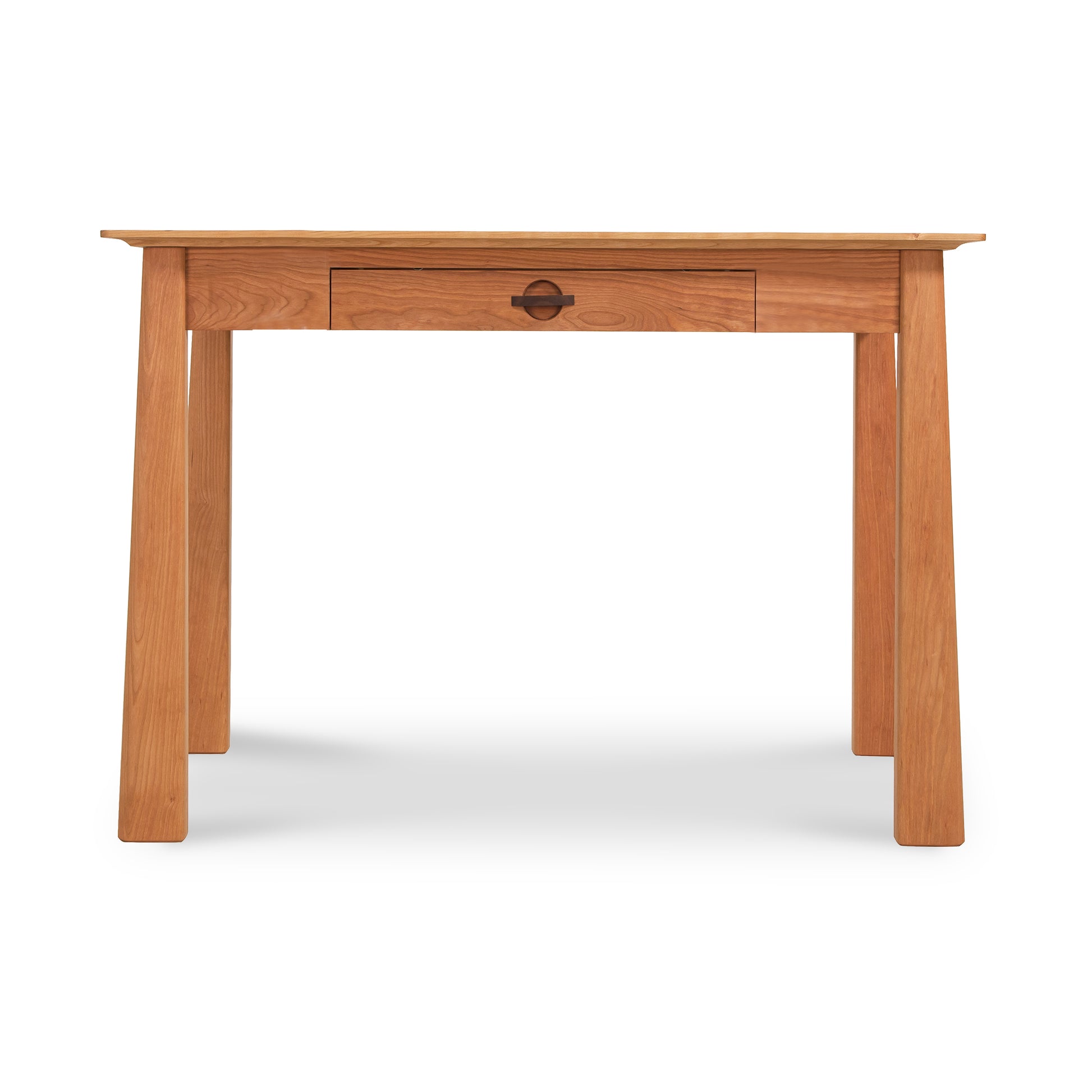 Maple Corner Woodworks Cherry Moon Writing Desk, a solid wood desk with a single centered drawer, displayed against a white background.