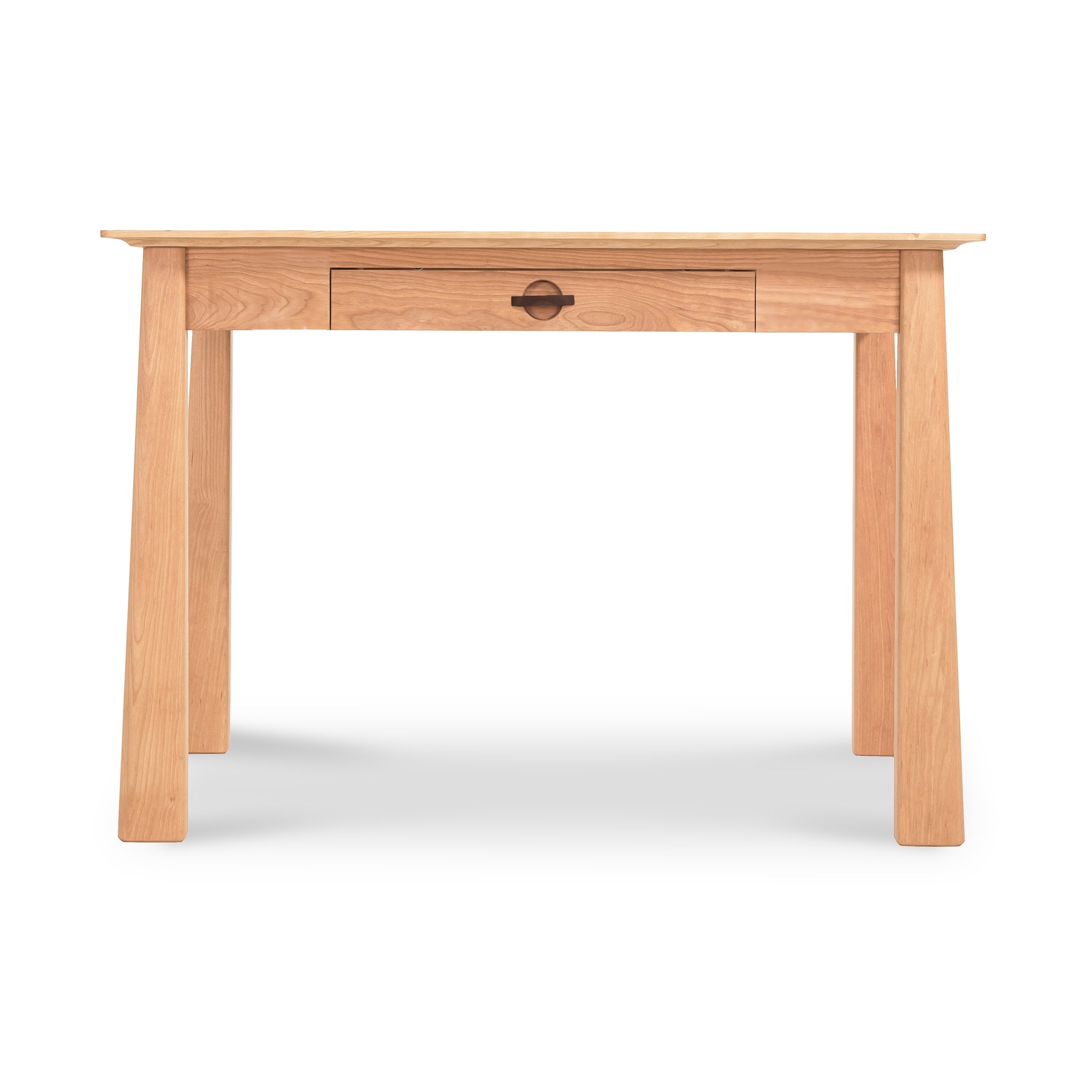 Cherry Moon Writing Desk by Maple Corner Woodworks with minimalist design, four straight legs, light eco-friendly oil finish, sustainably harvested hardwoods, and central drawer blending elegance with responsibility.