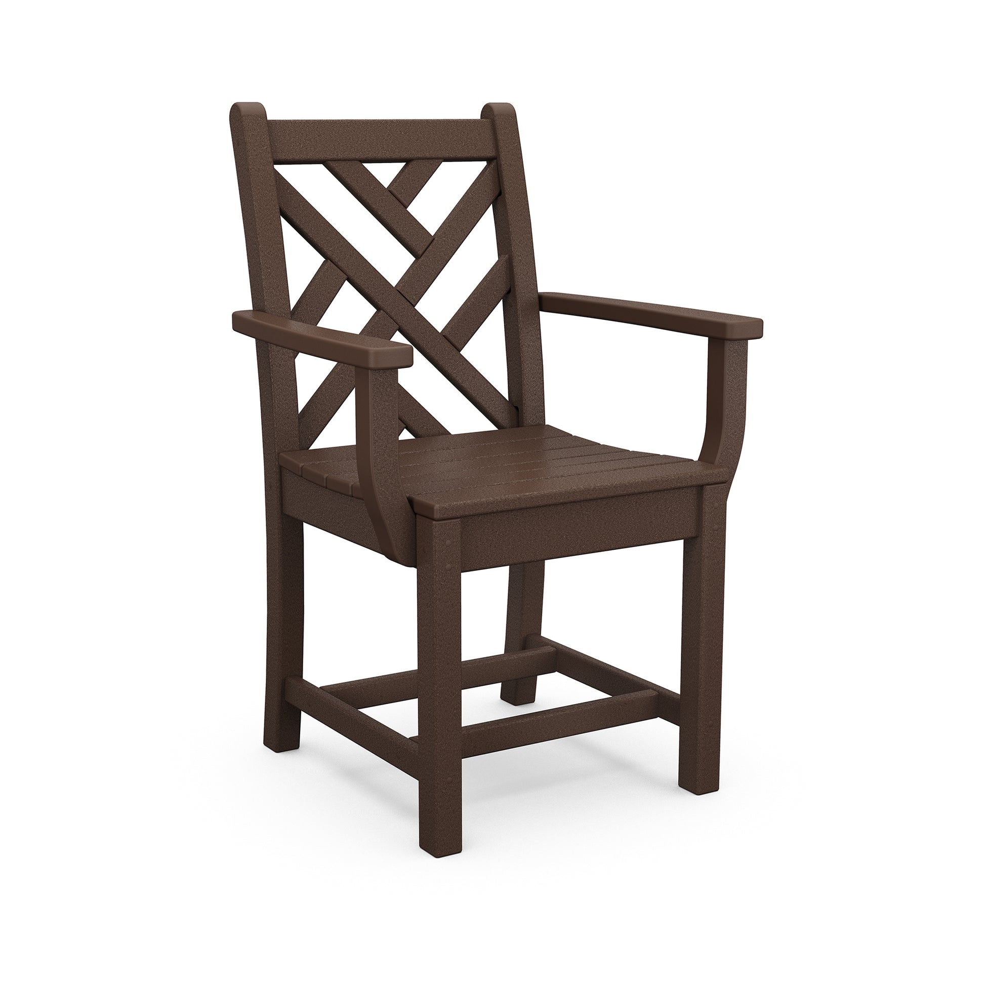 POLYWOOD Chippendale Outdoor Dining Arm Chair with crisscross backrest.