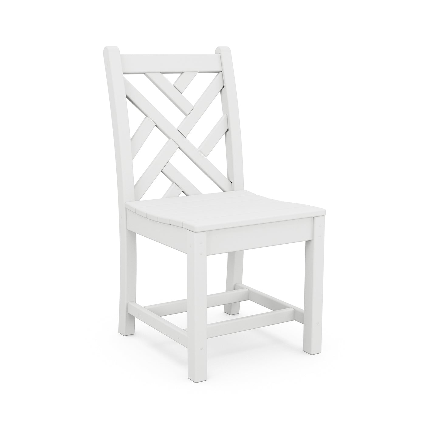 White POLYWOOD Chippendale dining chair with a lattice back and square legs, crafted for weather resistance.