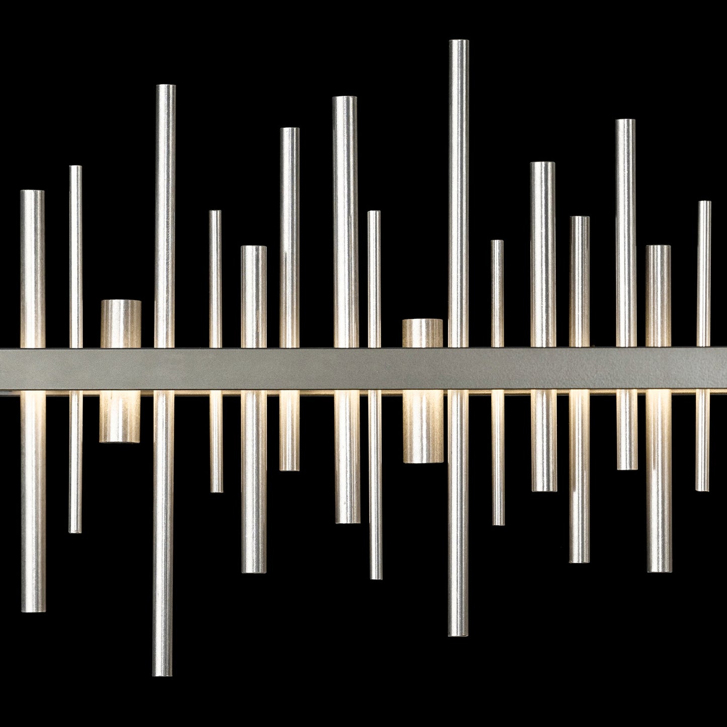 Cityscape Large LED Pendant by Hubbardton Forge with metallic rods in varying lengths, showcasing modern elegance.