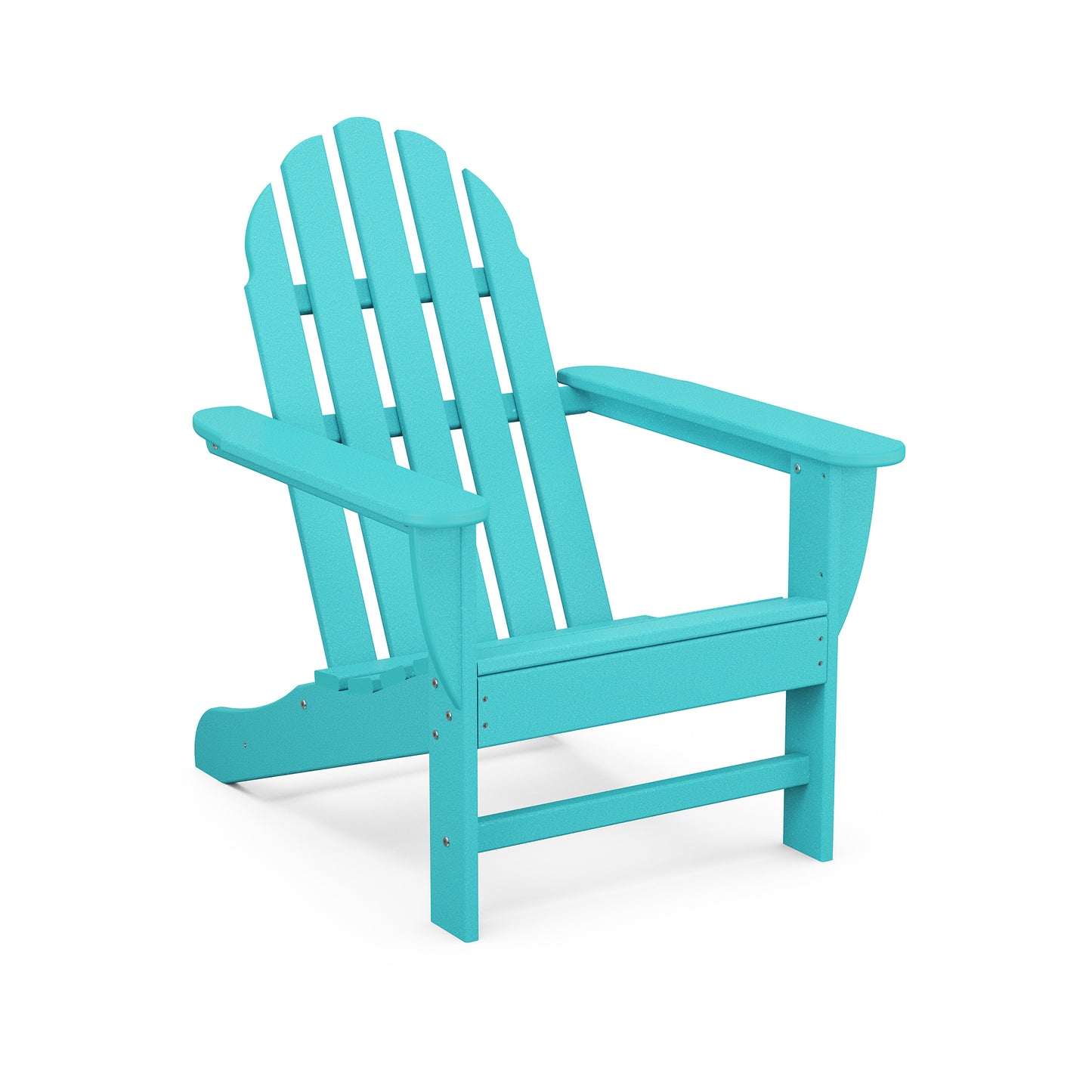 Turquoise POLYWOOD Classic Adirondack Chair with slatted back and wide left-angled armrests, crafted from durable POLYWOOD® lumber.